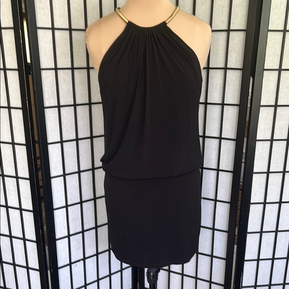 Jessica Simpson Little Black Dress w/ Gold Hardware Neck Fastening 2